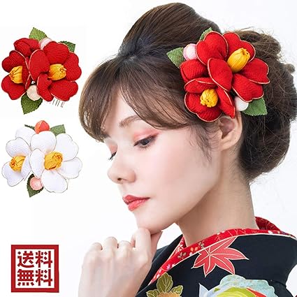 ホワイトの椿とモカラと和玉の髪飾り 成人式 卒業式 和装 打掛 袴 オレンジ 白 kimono-kyoukomati_20038785